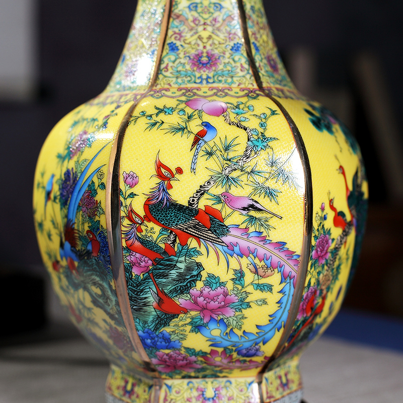 中式陶瓷器花瓶摆件珐琅彩景德镇客厅插花装饰品仿古董工艺品干花 三维工匠 10绿-新四方瓶-大高清大图