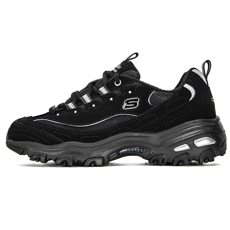 斯凯奇(Skechers)女鞋2023秋季新款黑武士运动鞋厚底增高老爹鞋经典复古透气休闲鞋 66666179-BBK 3