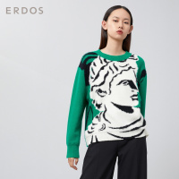 ERDOS 20春夏大卫头像圆领提花撞色设计女羊绒衫针织衫