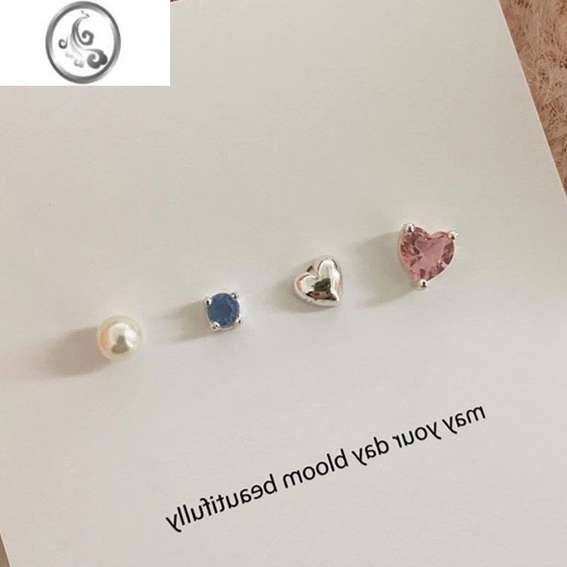 JiMi[浪漫至上]粉色爱心金属珍珠耳钉套装ins小众简约百搭气质耳饰图片