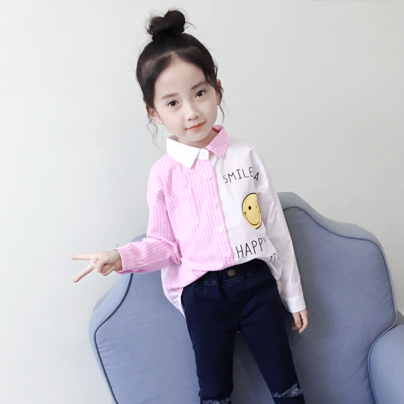 衬衣女孩拼接上衣童装女童衬衫春装儿童春秋长袖120cm120码建议身高