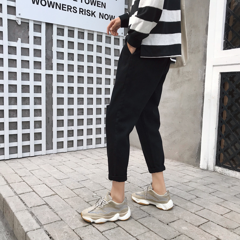 春夏款原宿风破洞裤子男韩版时尚九分裤宽松百搭9分休闲裤小脚裤