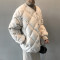 唐狮秋冬季棉衣女新款韩版休闲简约无领菱形格棉服加绒加厚潮