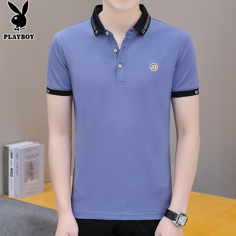 花花公子短袖t恤翻领夏装新款品牌polo衫男高端冰丝衣服男士上衣