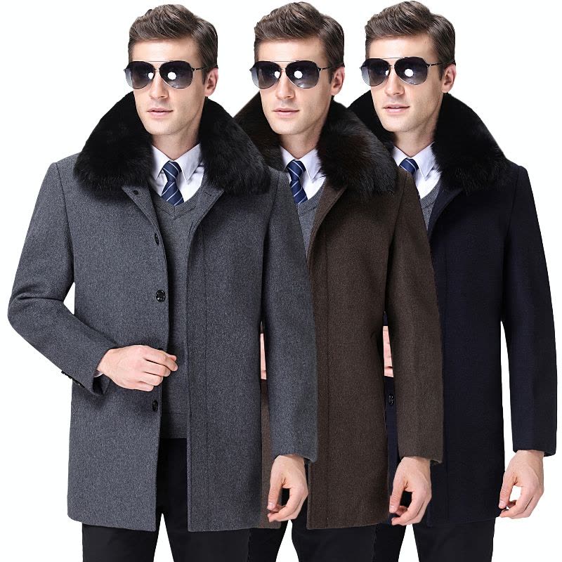 正品高端羊绒大衣男中长款2023冬新款商务中年翻领男士毛呢大衣风衣男外套男冬季加绒加厚中老年羊毛呢子大衣男领导干部装毛领图片