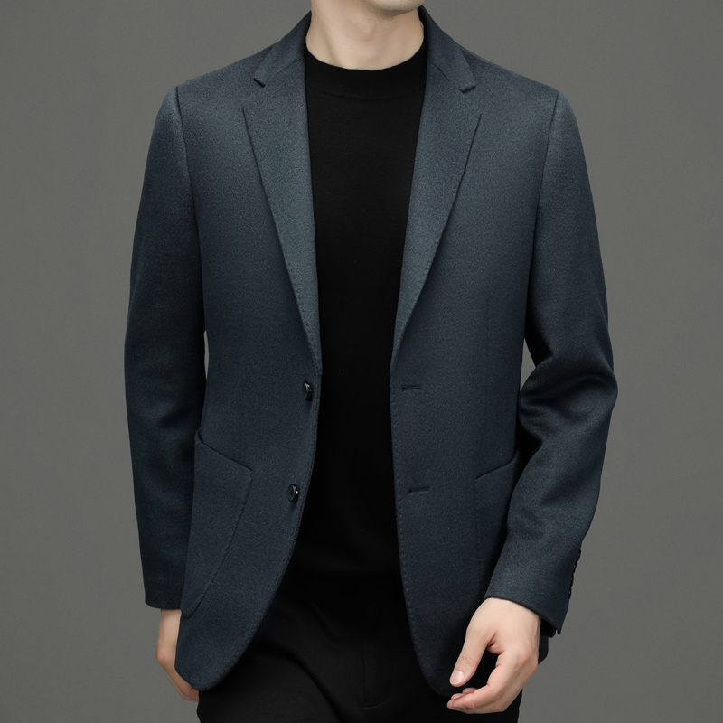 秋冬高端羊绒西装男桑蚕丝毛呢便西商务休闲羊毛西服男士单西外套轻奢双面羊绒西服男士短款休闲毛呢商务羊毛西装便西外套 3321款 175
