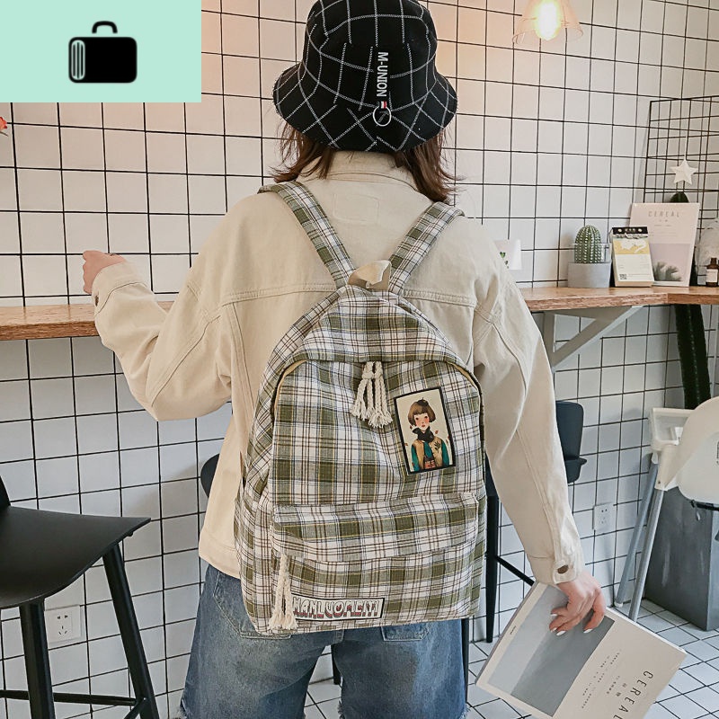 chic原宿书包女ins文艺韩版格子背包小清新校园百搭学生双肩包潮NEWLAKE高清大图