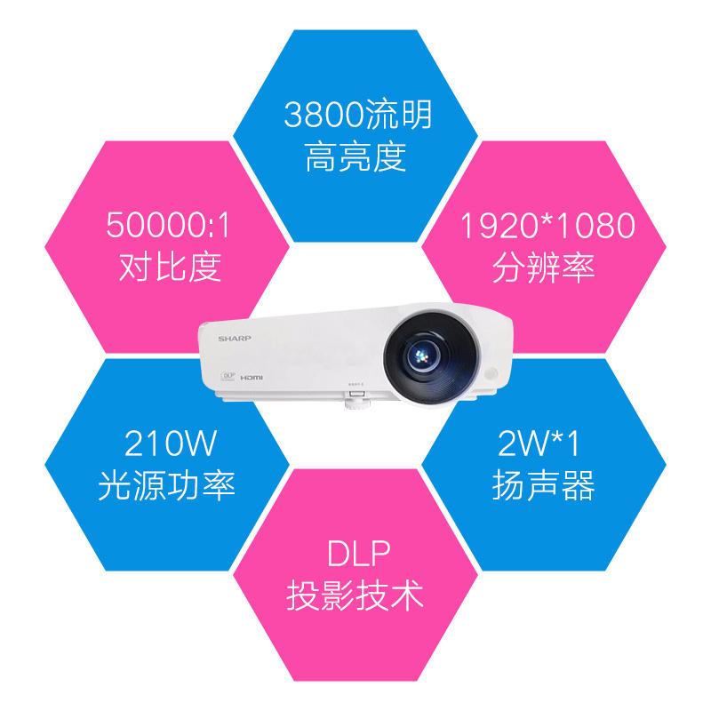 夏普XG-H360ZA投影仪家用小型全高清3D家影院智能投影机白天投影教育培训商务投影仪套餐二