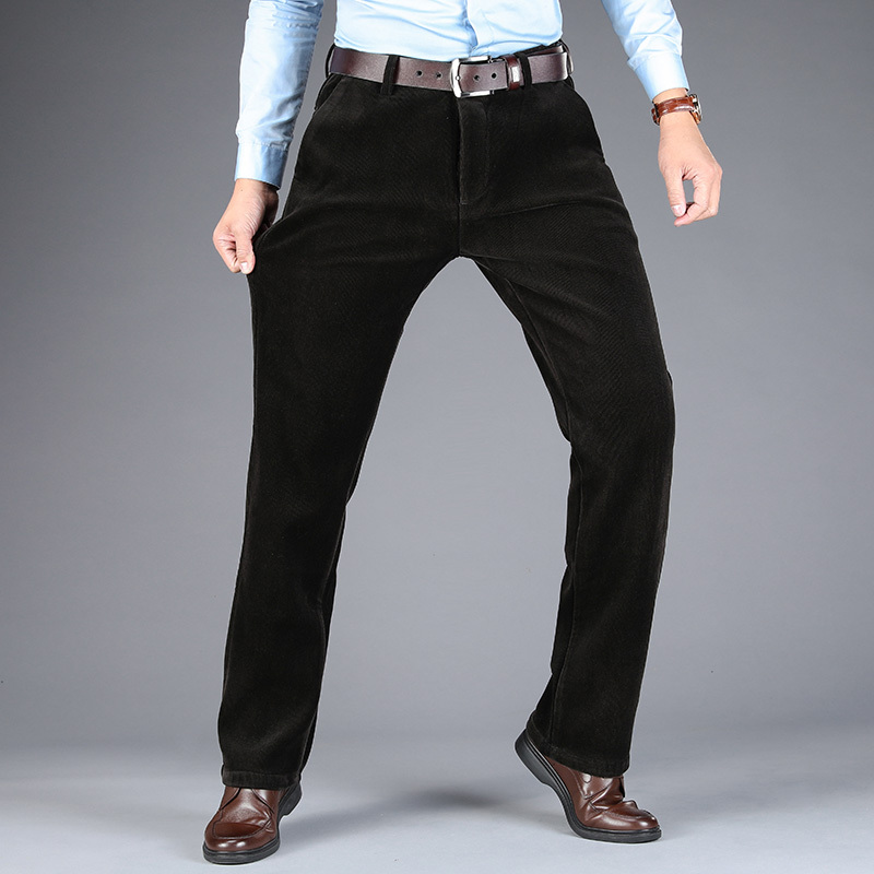 yuansu冬季加绒灯芯绒裤子男中老年人休闲宽松爸爸装加厚保暖男裤条绒