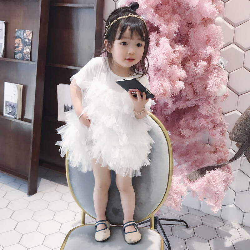儿童连衣裙2018夏季新款网纱公主裙韩版蕾丝纱裙女童礼服裙子白色现货