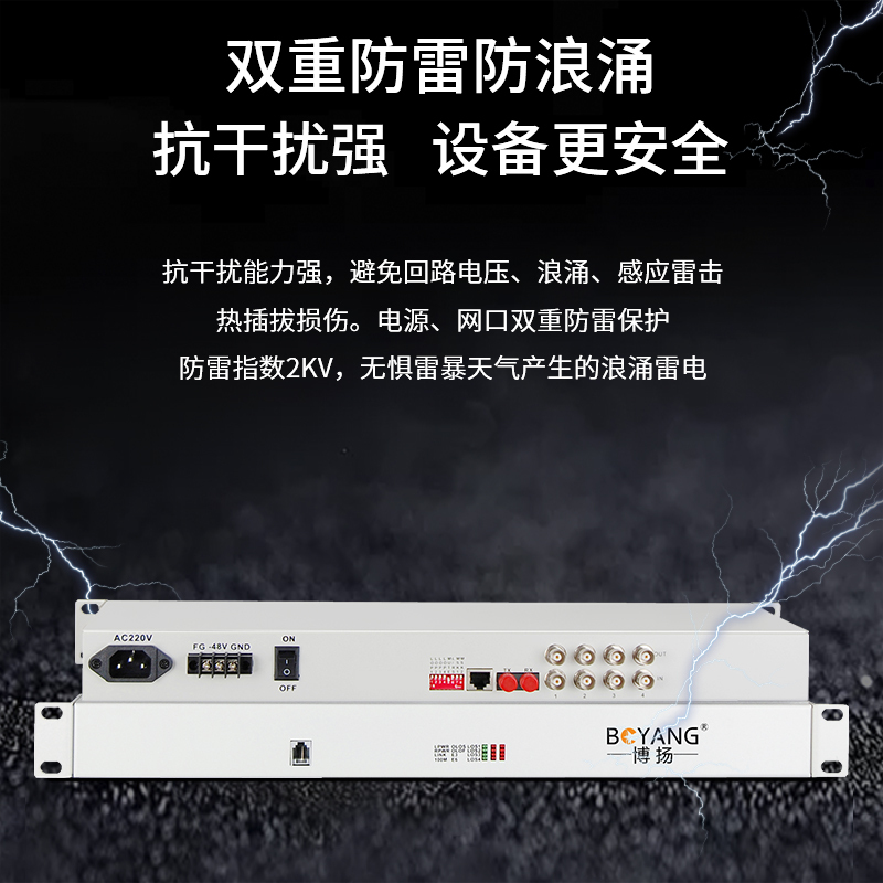 博扬 PDH光端机 4路E1 4路2M光端机 FC单模双纤60km 机架式双电源 1对价 BY-4E1-60KM