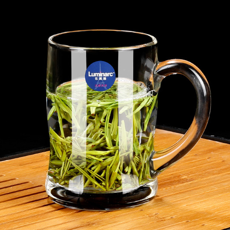 乐美雅玻璃杯家用透明带把茶杯大号水杯茶楼耐热防爆泡茶喝水杯子2只
