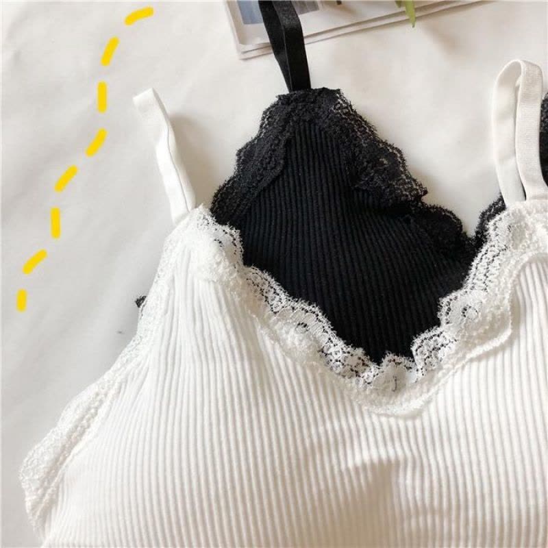 辞梅韩版少女学生蕾丝边无钢圈吊带打底背心女性感聚拢文胸运动内衣女图片
