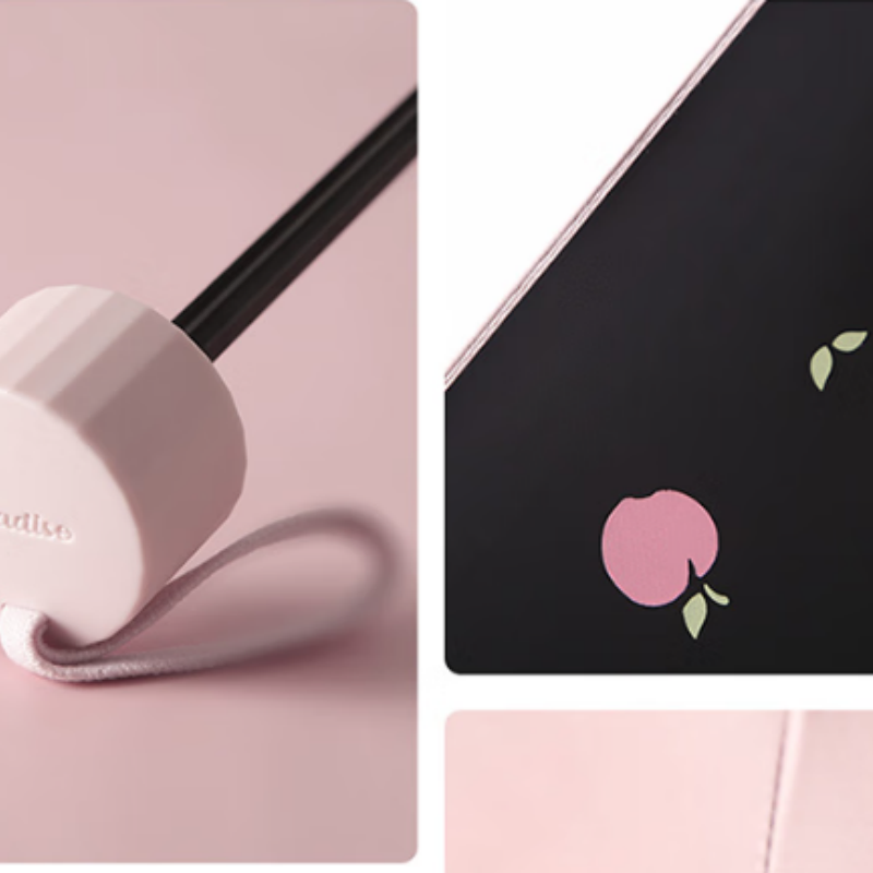 天堂防紫外线阳伞三折33755E8K伞下100CM遮阳伞黑胶防晒伞蜜桃图案晴雨伞米黄高清大图