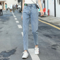WOWF直筒修身牛仔裤女宽松哈伦2020新款春夏季高腰阔腿萝卜泫雅风老爹小脚裤