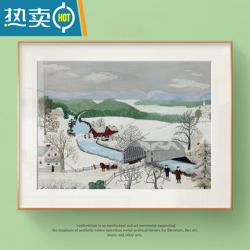 敬平摩西奶奶挂画小清新风景美式田园餐厅正方形卧室系装饰画壁画装饰画 Z1717 100*70cm单副木纹色外框精致油画布