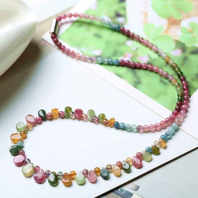 石榴石碧玺款 天然巴西碧玺水滴项链公主链时尚白搭锁骨链报价_参数_