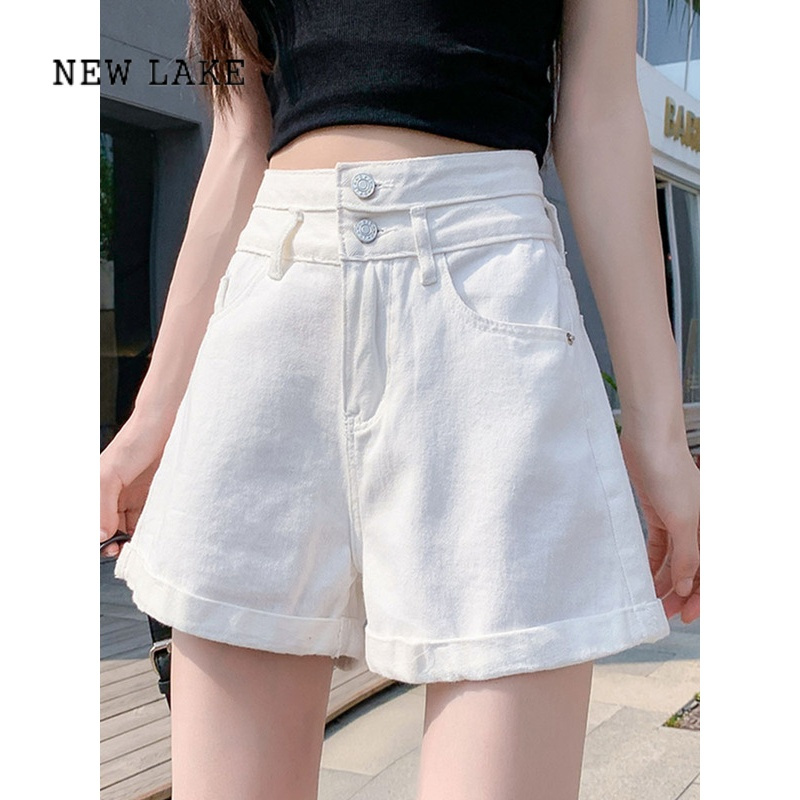 newlake高腰牛仔短裤女夏季2024新款薄款宽松显瘦阔腿a字卷边热裤水洗