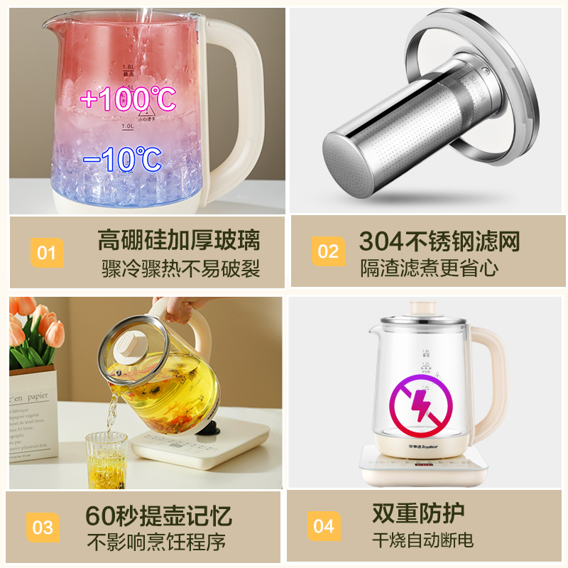 荣事达(Royalstar)养生壶1.8L大容量电热水壶智能预约陶瓷釉不粘底煮茶器花茶壶 带滤网YSH180Z(L)高清大图