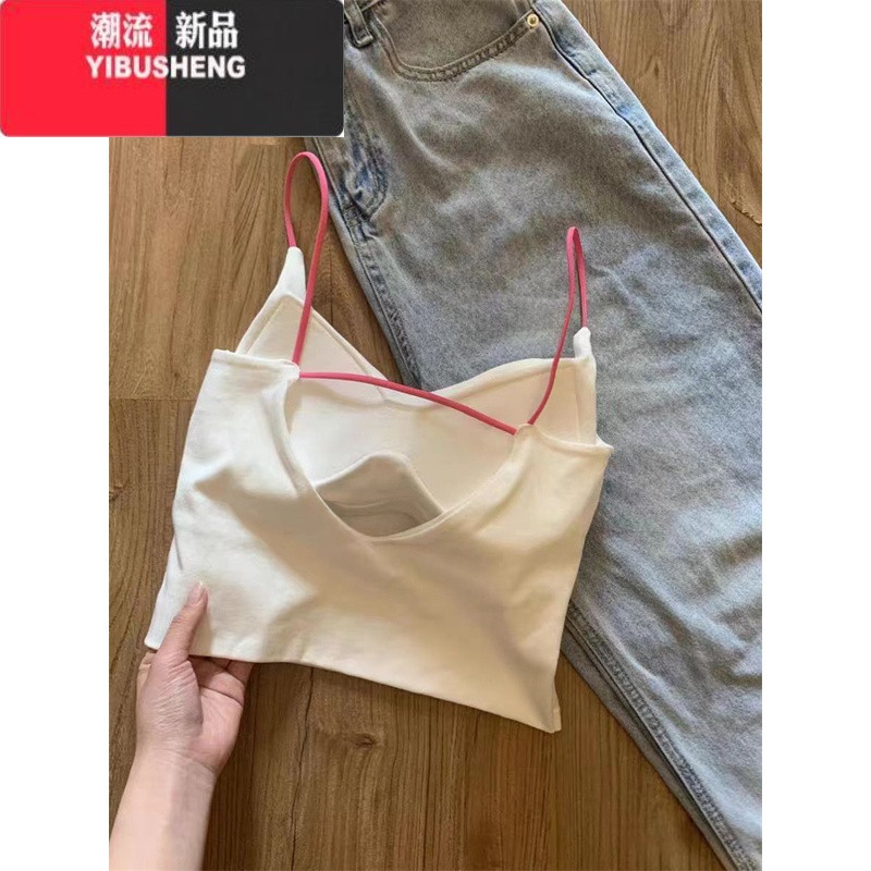YIBUSHENG广州十三行~带胸垫吊带背心女季内搭外穿纯欲辣妹短款打底上州 均码 白色