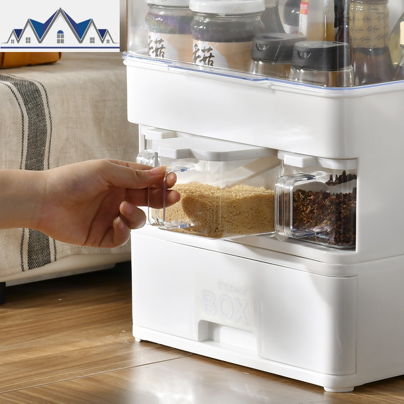 防油带盖调味调料盒酱油醋瓶糖盐罐子置物架抽屉式厨房用品收纳盒_932_769高清大图