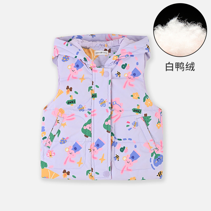 【1件3.5折】铅笔俱乐部秋冬新品女小童羽绒背心儿童保暖马夹宝宝带帽上衣 粉紫 120cm