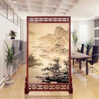 新中式山水字画实木镂空折叠屏风客厅办公室隔断玄关挡煞移动座屏_93