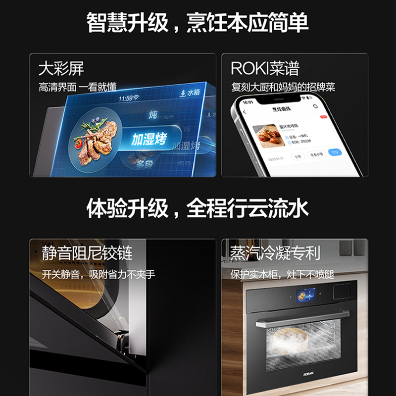 老板(ROBAM)温湿双控蒸烤炸焖炖一体机 55L大容量 彩屏蒸烤一体机 嵌入式家用多功能蒸烤箱蒸烤套装CQ9068A高清大图