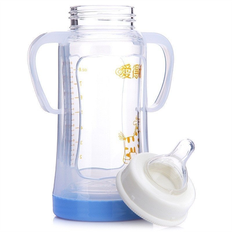爱得利IVORY宽口径晶钻玻璃奶瓶 新生儿奶瓶 A95 带防摔保护套 送吸管 240ML