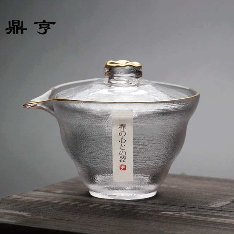 鼎亨出口日本加厚玻璃盖碗手工磨砂锤纹三才盖碗公道杯手抓壶小泡