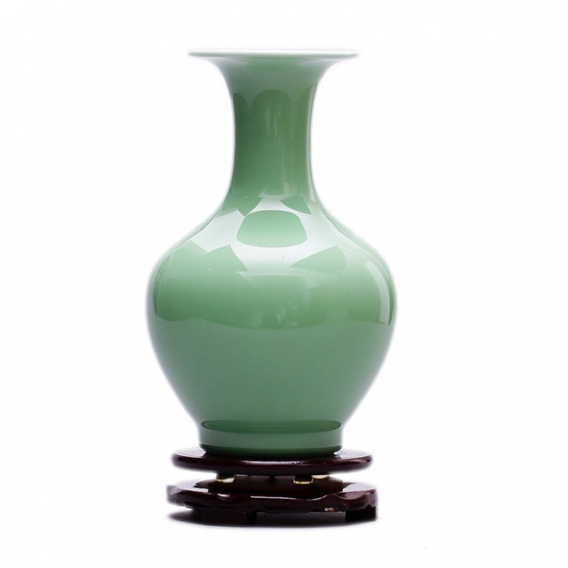 景德镇陶瓷器青瓷仿古花瓶新中式复古客厅干花插花玄关装饰品摆件收纳袋 三维工匠 影青釉鱼尾瓶+底座