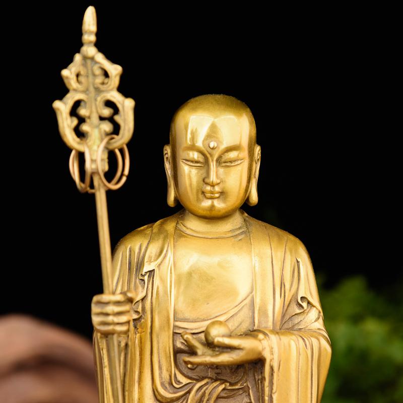 地藏佛像 九华山地藏佛像铜比丘锡杖地藏菩萨摆件高清大图