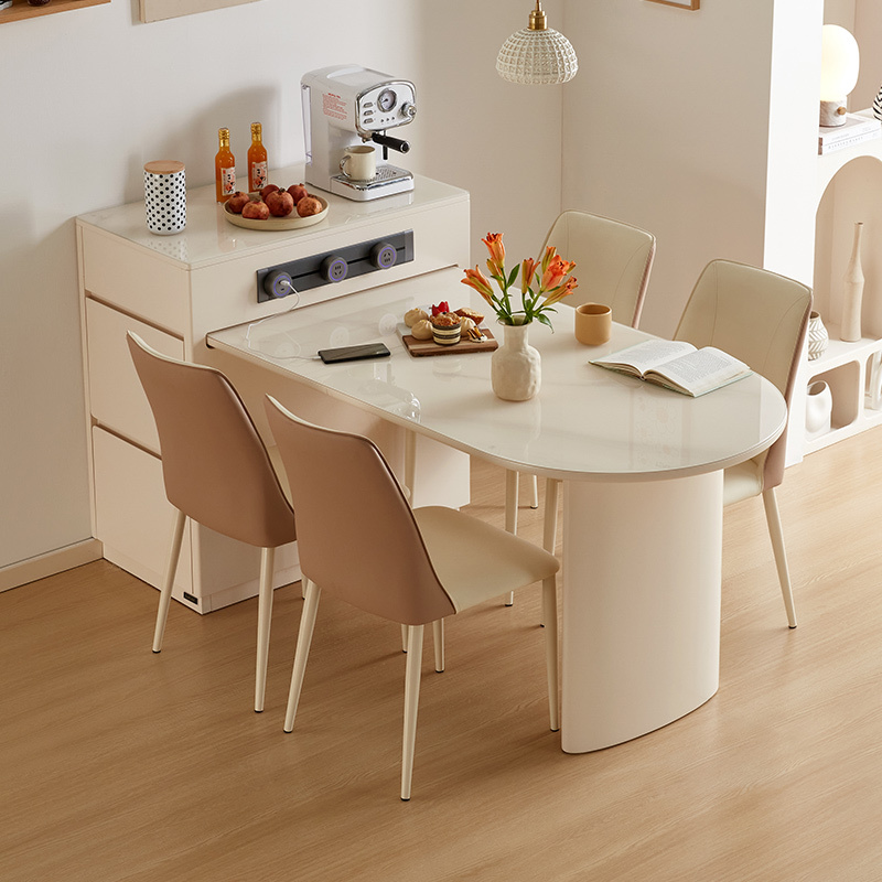 全友家居岛台餐桌一体式可伸缩储物钢化玻璃可充电餐桌软包餐椅家具