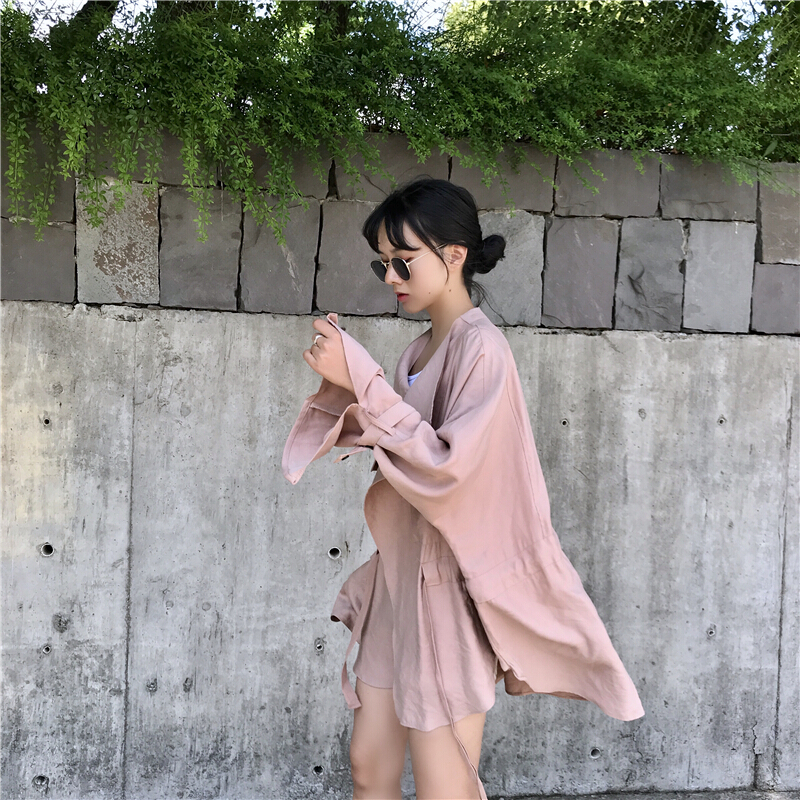 不规则领口宽松短款慵懒开衫女短外套新款韩版学生长袖上衣潮皮粉色均码