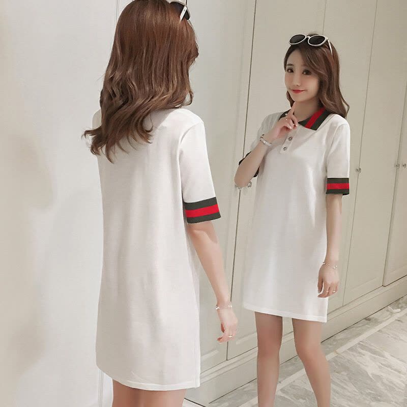 迪鲁奥(DILUAO)孕妇夏装新款学院风polo领针织连衣裙潮纯色显瘦孕妇裙图片