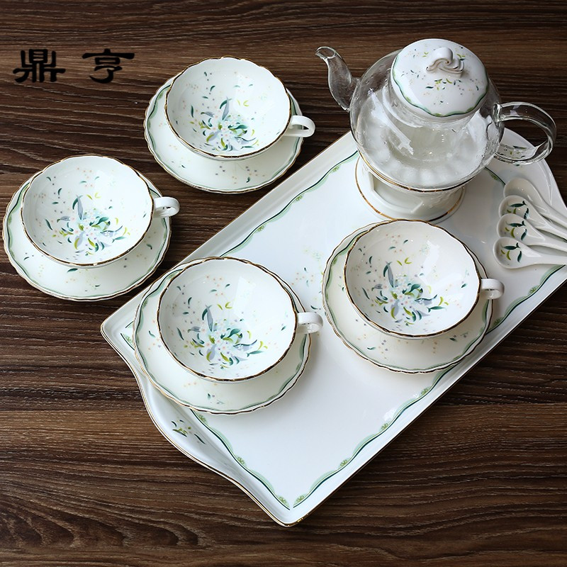 鼎亨英式下午茶茶具套装陶瓷玻璃煮水果茶壶加热花茶壶花茶杯家用