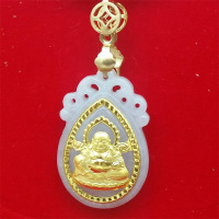 金镶玉坠翡翠玉男女加厚金观音玉佛饰品项链PTJWX9536送女朋友七夕情人节礼物