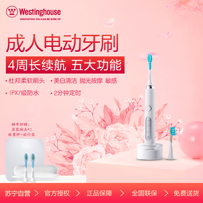 西屋(Westinghouse)电动牙刷WT-501W(五大净齿功能)成人声波震动式牙刷31000次/分钟牙齿美白清洁
