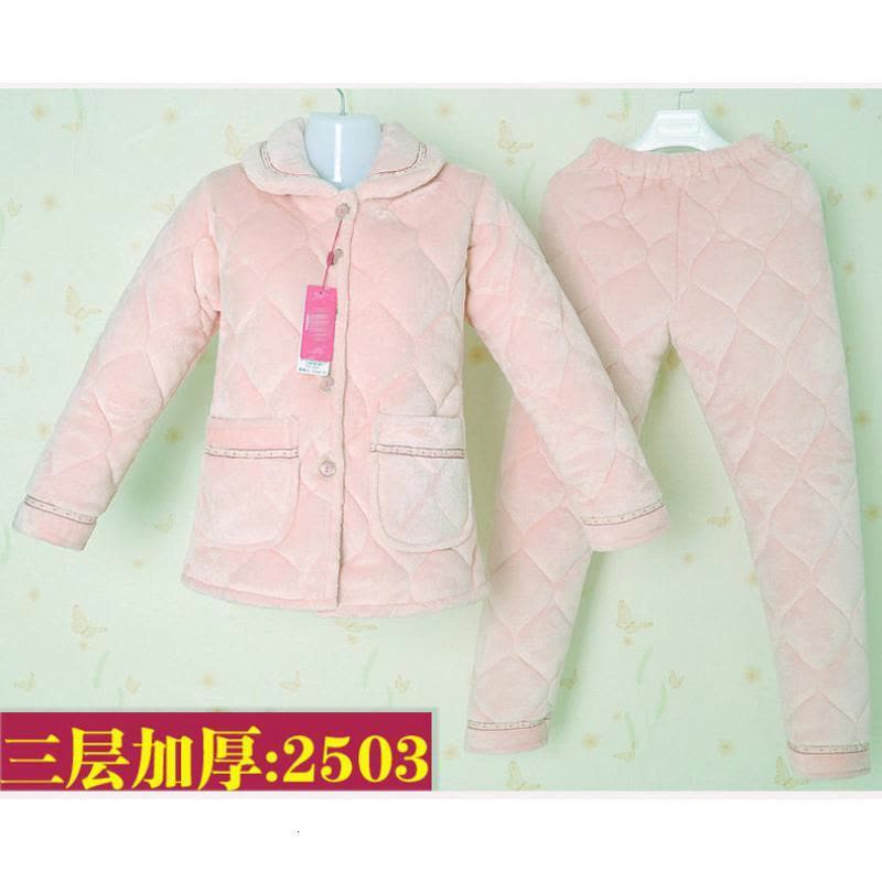 波迷娜(BOMINA)大码睡衣女200斤款加厚睡衣女中老年法兰绒保暖棉袄三层夹棉珊瑚绒服套装图片