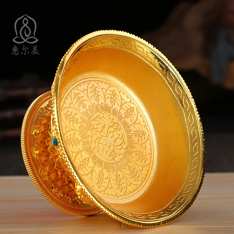 佛堂供具高脚贡盘八吉祥莲花金属铜合金供果盘供佛果篓