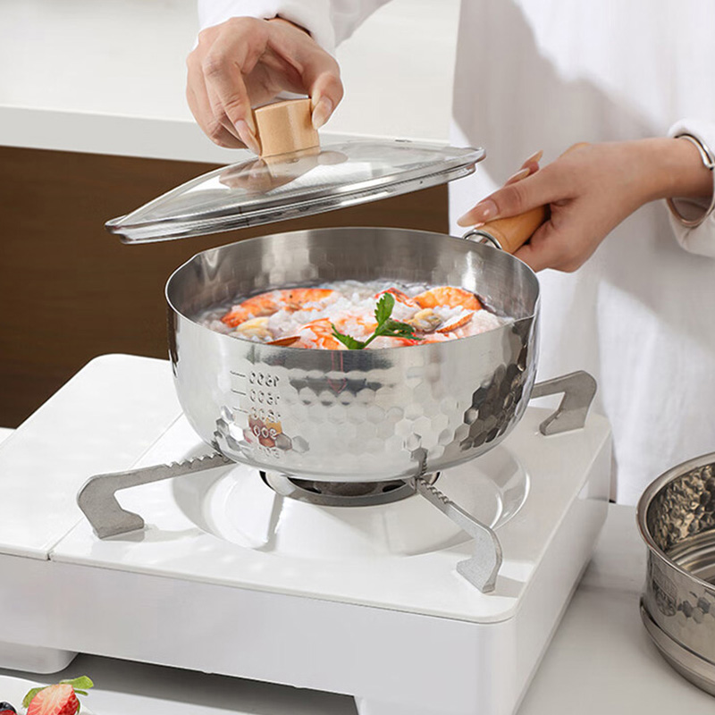 美厨雪平锅锤纹不锈钢20cm煮面汤锅炉灶通用MCJ4503高清大图