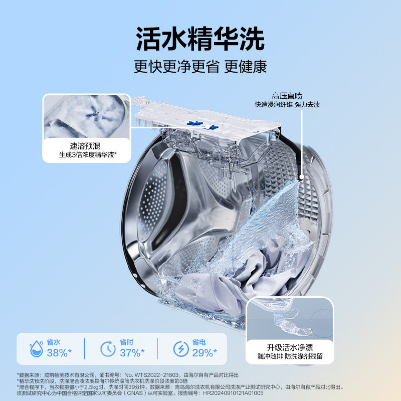 海尔(Haier)初色系列 精华洗2.0 10公斤 变频 滚筒洗衣机 嵌入式设计 洗烘一体机 智能投放 HBD12519