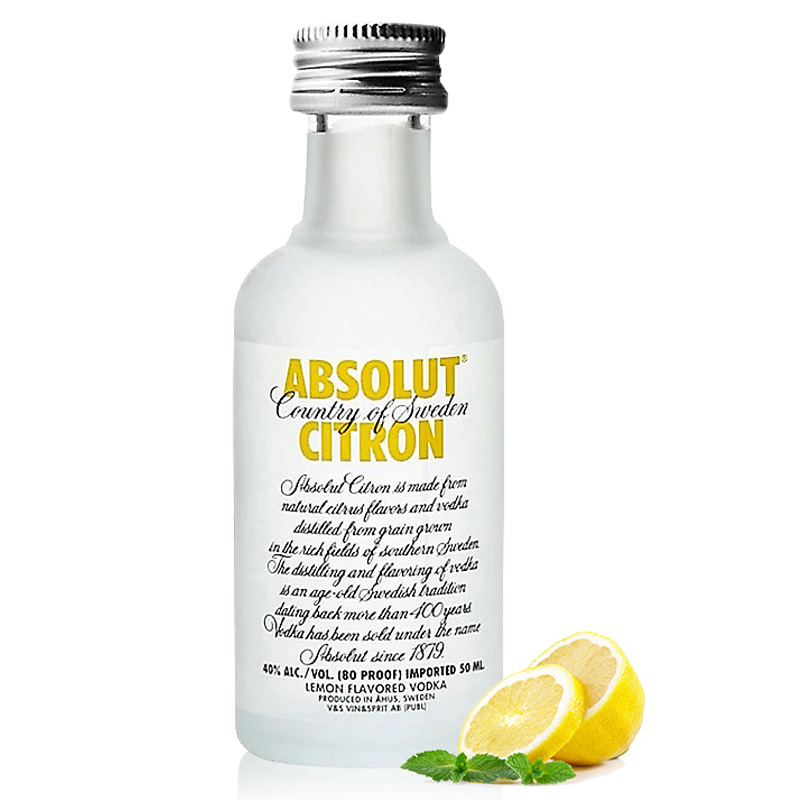 绝对伏特加(Absolut Vodka)洋酒 柠檬味伏特加酒 风味小酒伴 50ml