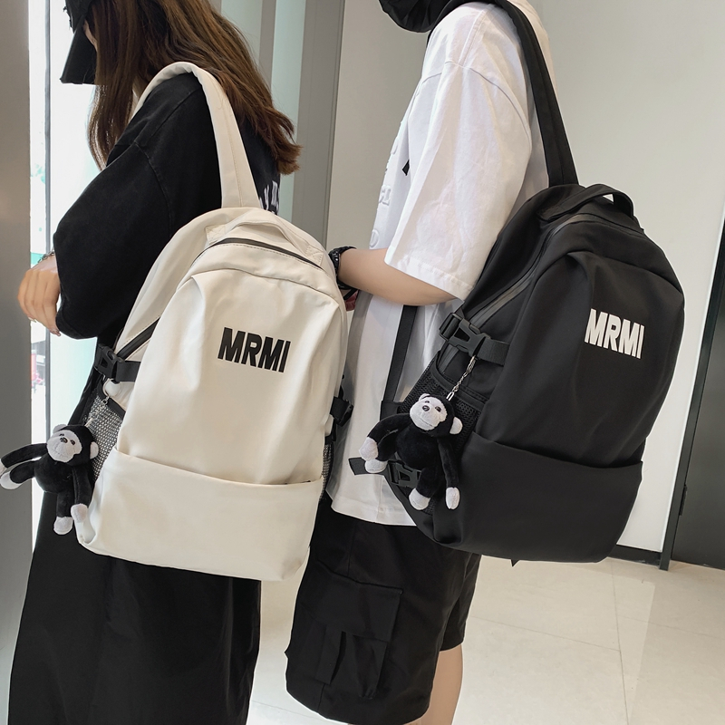 2021新款书包女韩版中学生高中大学生ins夏日系印花大容量双肩包 黑色送猩猩挂件