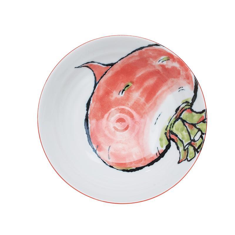 美浓烧日式手绘7英寸菜盘家用创意餐具碟子陶瓷水果盘可爱点心盘红