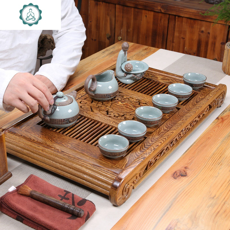 茶盘 实木简约家用花梨木蓄水排水托盘抽屉式功夫茶具 茶台 封后 款十一:福满天下39*28