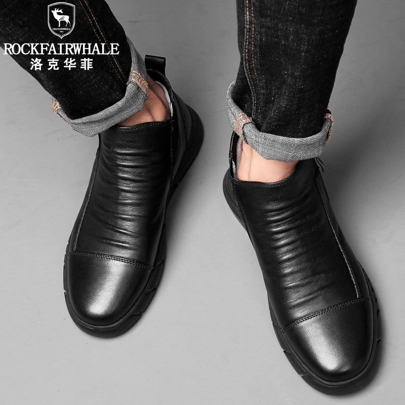 洛克华菲 男切尔西靴新品真皮马丁靴 男韩版潮流雪地户外加绒保暖棉鞋 男士休闲皮鞋 中筒高帮男鞋冬季图片