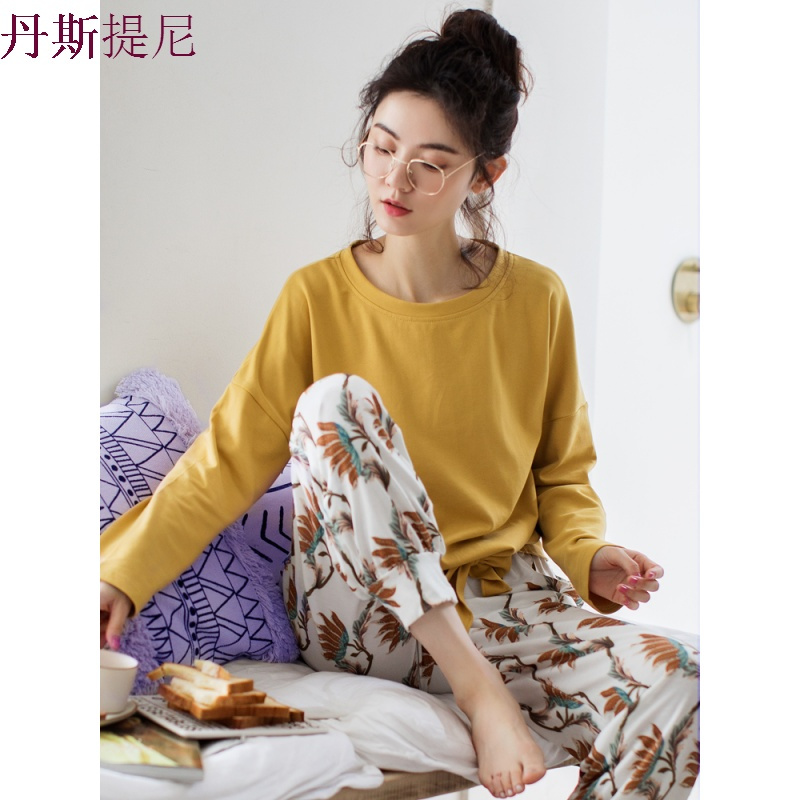 睡衣女秋纯棉长袖韩版女士春秋甜美可爱时尚宽松家居服套装可外穿