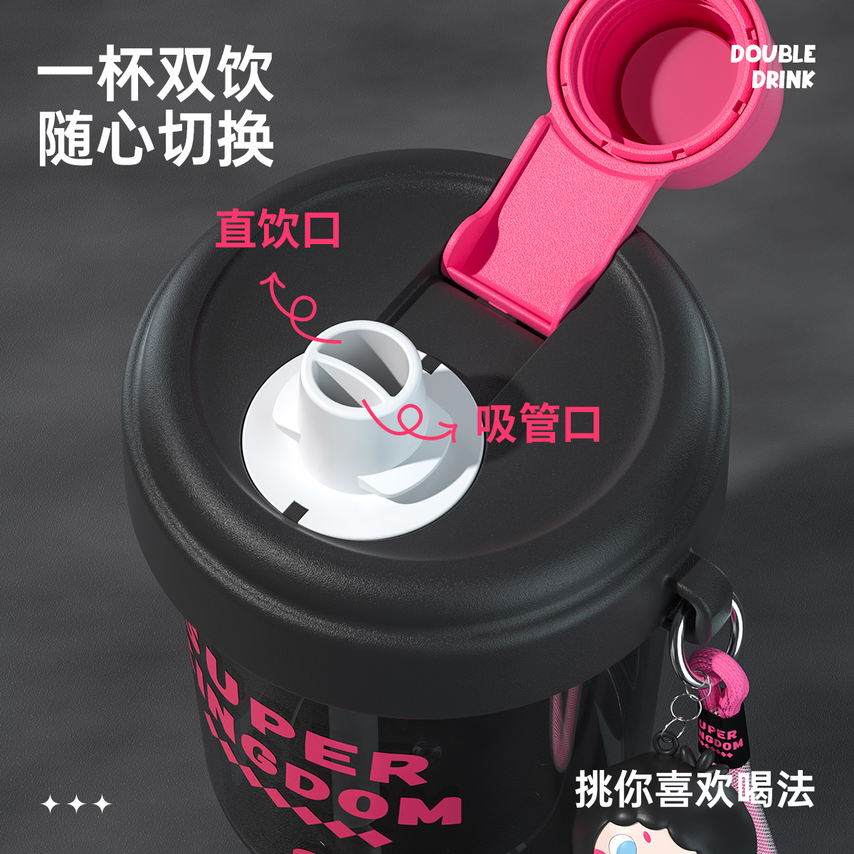 炊大皇tritan儿童水杯双饮学生杯子颜值女吸管杯咖啡杯夏季塑料杯高清大图