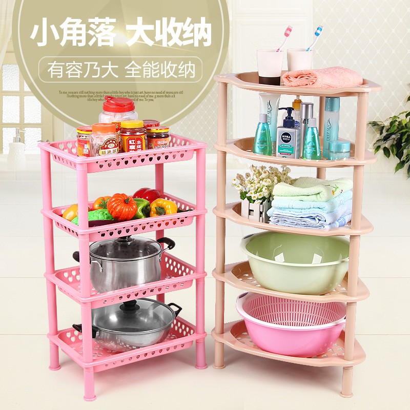 厨房置物架塑料客厅落地多层架蔬菜收纳架储物架卫生间家用三角架收纳层架 三维工匠高清大图